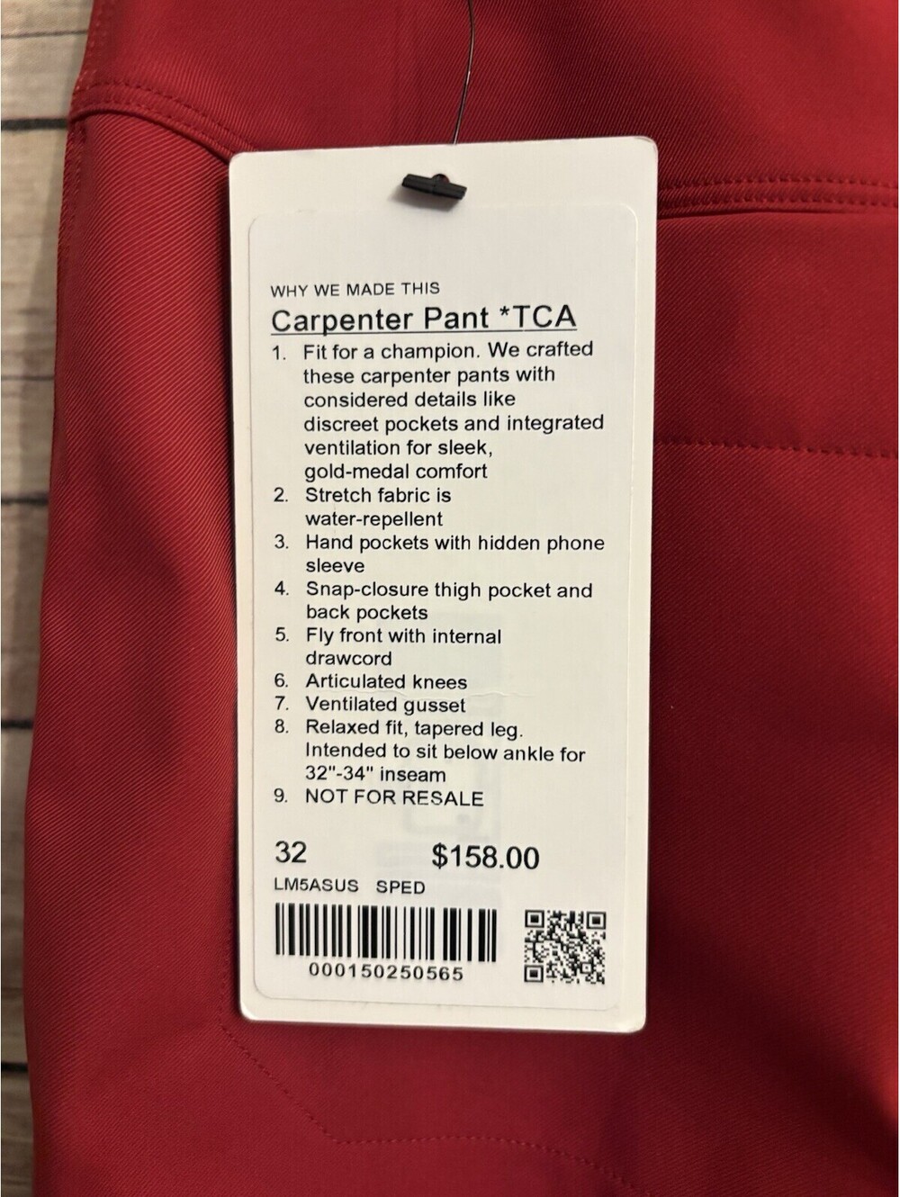 Lululemon Carpenter High-Rise Pant Size 32 Sport Red Team Canada $158 NEW - Picture 4 of 5